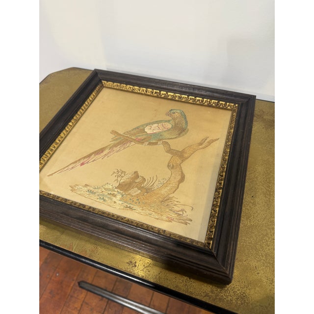 Textile 19th Century Continental Silk Embroidery of a Resting Parrot For Sale - Image 7 of 8