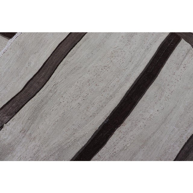 Vintage Turkish Kilim Rug in Soft Beige and Dark Brown Stripes For Sale - Image 11 of 11