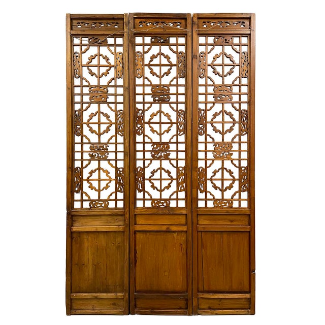 Late 19th Century Antique Chinese Handcrafted 3 Panel Wooden Screen/Room Divider For Sale - Image 11 of 13