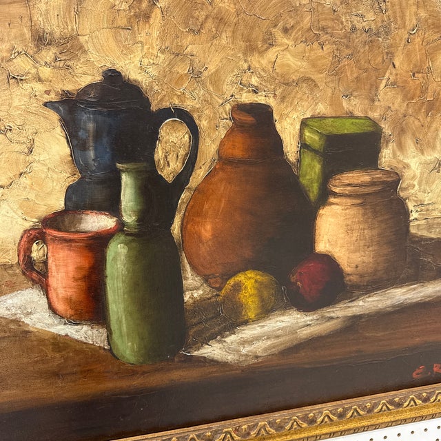 Vintage Mid Century Italian Still Life Oil Painting Signed E. Romini Gold Frame For Sale In Atlanta - Image 6 of 8
