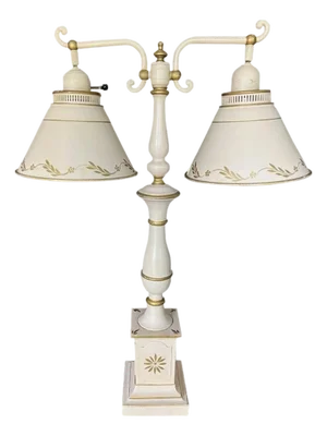 Vintage Regency Dual Arm Tole Table Lamp with Torchiere Shade in Ballet Pink