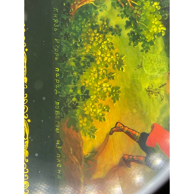 Vintage Kholuy Lacquer Box, Prince Igor Narrative, Signed N. Smirnov, Folk Art, Hand Painted Miniature, 1980s Collectible Art Box For Sale In Boise - Image 6 of 15