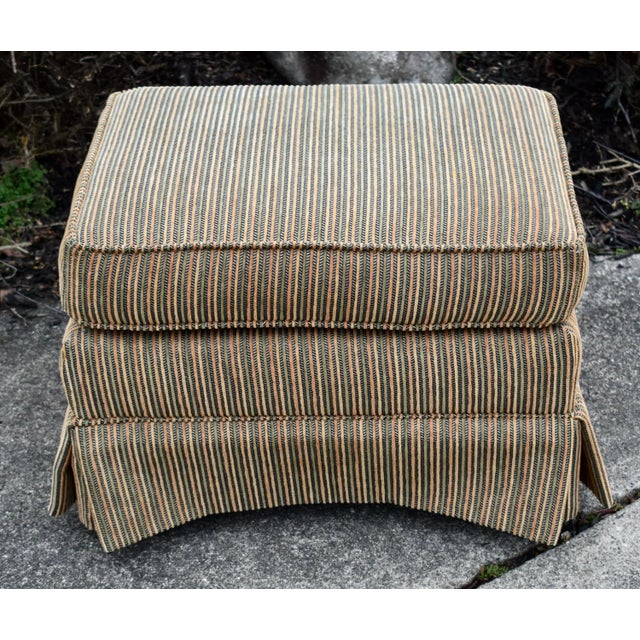 Vintage Ethan Allen Skirted & Pleated Bottom Ottoman W/Herringbone Fabric For Sale - Image 12 of 12