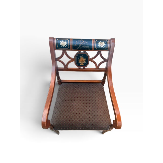 Brown Regency Style Hand-Painted Neoclassical Armchairs, Pair For Sale - Image 8 of 18