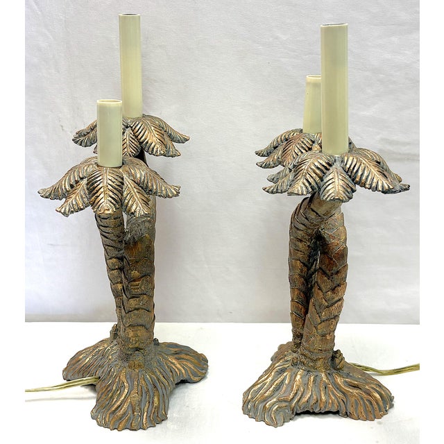 Vintage Coastal Double Crossed Palm Tree Table Lamps- A Pair For Sale - Image 11 of 18