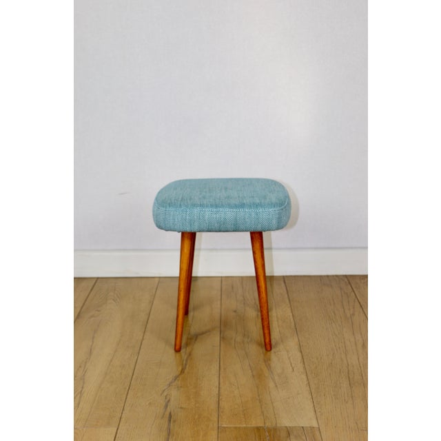 Blue turquoise square vintage stool from the PRL era, 1970s. A unique square stool after a comprehensive renovation. This...