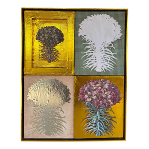 Mixed Media Quadriptych Basilius Beslers’ Lilium Cruentum Polyanthos in Gold Wood Frame