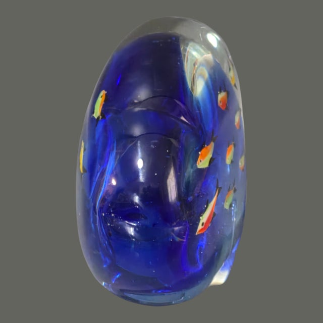 Vintage Attributed Murano Sommerso Art Glass Fish Aquarium Large Paperweight For Sale - Image 6 of 9