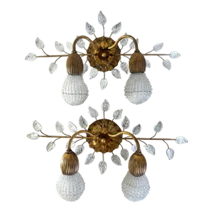 Pair of 1980s Banci Firenze Italian Glass Leaf Wall Sconces