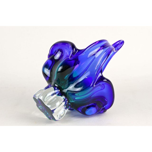 Mid-Century Blue Murano Glass Basket with Curved Handles, Italy, 1960 For Sale - Image 13 of 18