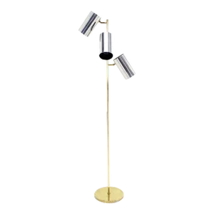 Midcentury Brass Base Tripple Floor Lamp Three Fully Adjustable Chrome Shades