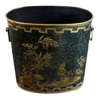 Vintage Asian Chinoiserie Toleware Cache Pot For Sale