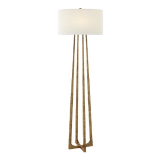 Ian K. Fowler by Visual Comfort Signature Scala Large Hand-Forged Floor Lamp in Gilded Iron with Linen Shade For Sale