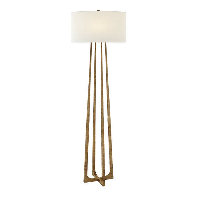 Ian K. Fowler by Visual Comfort Signature Scala Large Hand-Forged Floor Lamp in Gilded Iron with Linen Shade For Sale
