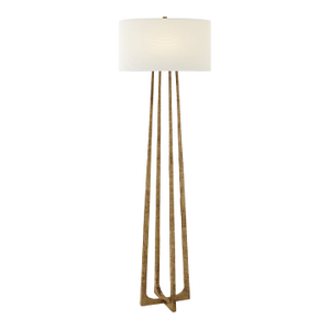 Ian K. Fowler by Visual Comfort Signature Scala Large Hand-Forged Floor Lamp in Gilded Iron with Linen Shade