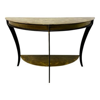 American Modern Welded Steel and Brass Demiline Console Table For Sale