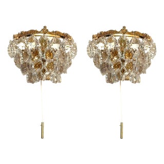 Vintage Brass and Crystal Wall Lamps from Schröder & Co., 1970s, Set of 2 For Sale