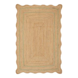 Olive Natural Jute Wave Scallop Rug 2.5x6 Ft. For Sale
