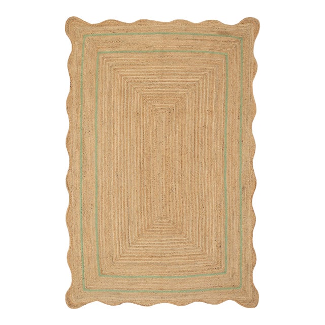 Olive Natural Jute Wave Scallop Rug 2.5x6 Ft. For Sale