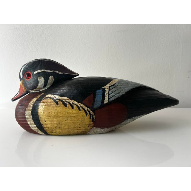 1980s Hand Carved and Hand Painted Wooden Male Drake Decoy Signed Jim Gibbs 1980's For Sale - Image 5 of 10