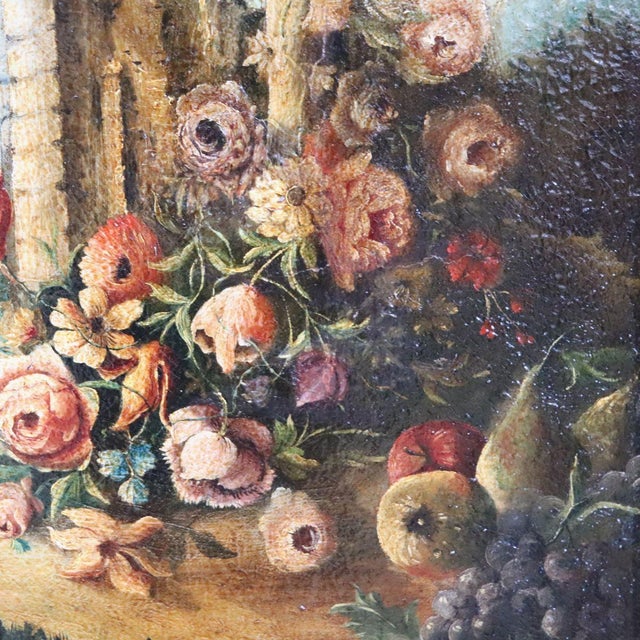 Still Life with Flowers, Fruits and Architectural Elements, 1800s, Oil Painting on Canvas, Framed For Sale - Image 12 of 16