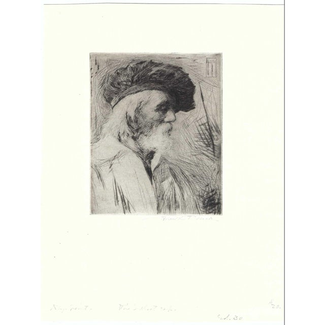 Portrait by Massachusetts artist Franklin Tyler Wood (1887-1945) "The Velvet Cap" etching on paper, pencils signed, titled...