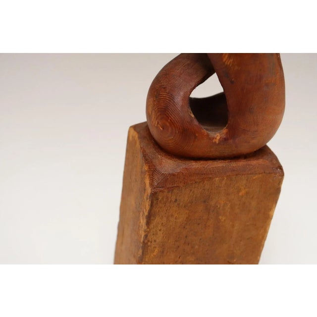 Small Vintage Handcarved Modernist Organic Form Wooden Sculpture on Base Signed For Sale - Image 12 of 17