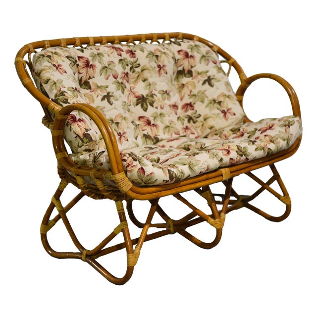 Vintage Palm Beach 2 Strand Rattan Bamboo Loveseat in the Style of Franco Albini For Sale