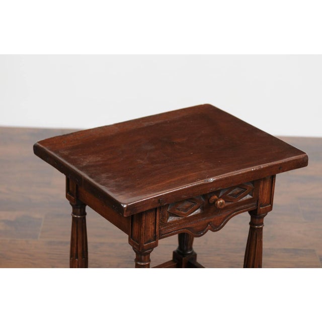 Late 19th Century Petite Italian Walnut Side Table with Single Drawer and Fluted Legs, circa 1870 For Sale - Image 5 of 11