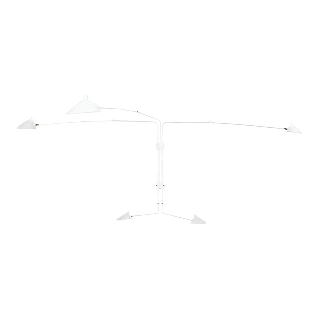 White Five Rotating Straight Arms Wall Lamp by Serge Mouille For Sale