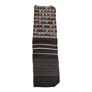 1970s Vintage Handmade Wool Cotton Brown Kilim Runner Rug For Sale