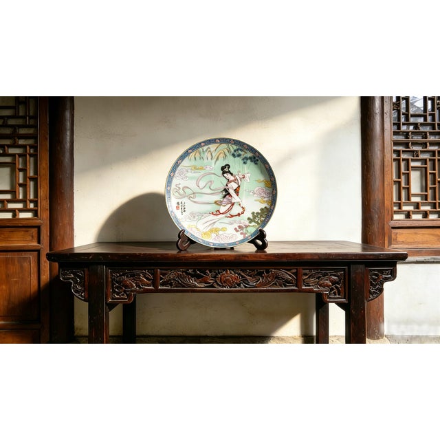 Art Deco Chinese Ceramic Plate,Famille Rose Porcelain Plate Hand Painted Figures Story Pattern For Sale - Image 3 of 11