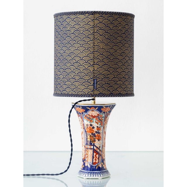 Vintage Delft Imari Ceramic Table Lamps, New Japanese Block Print Lampshades, Set of 2 For Sale - Image 18 of 18