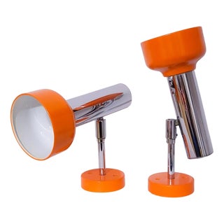 Mid-Century Desk or Wall Lamps in Orange and Chromed Metal, 1970s, Set of 2 For Sale