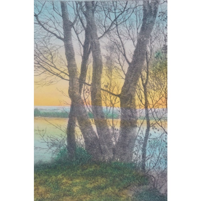 Late 19th Century Antique Arthur Fuller Davis Signed Colored on the River Bank Etching 18" For Sale - Image 5 of 10