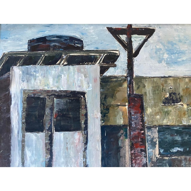 Mid-Century Modern Mid Century Oil Painting Coastal Boat Yard by California Regionist Artist, Signed & Framed For Sale - Image 3 of 11