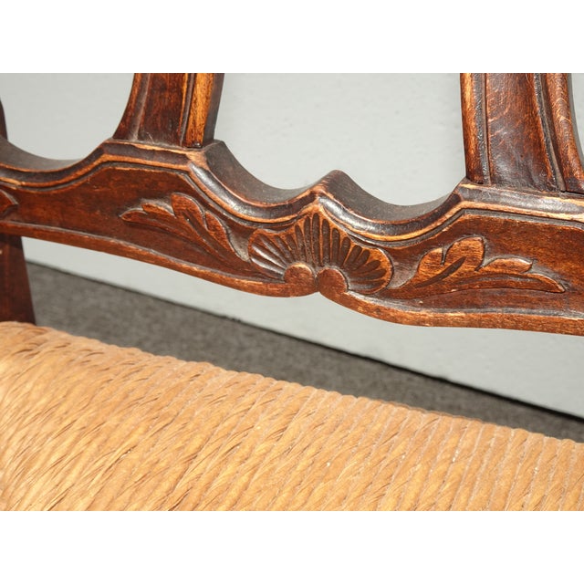 Pair of Antique French Provincial Style Ornate Carved Rush Seat Side Chairs For Sale - Image 11 of 17