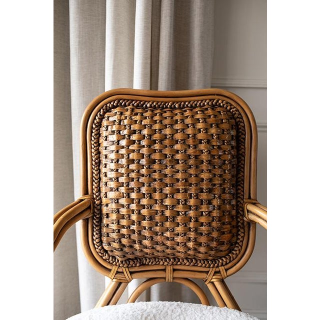 Wood Vintage Padma’s Plantation Armchairs Woven Rattan With Sherpa Upholstery, Set of Four For Sale - Image 7 of 17