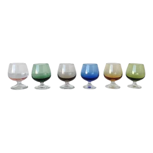 Set of 6 Multicolor Stemmed Brandy Shot Glasses, 1960s