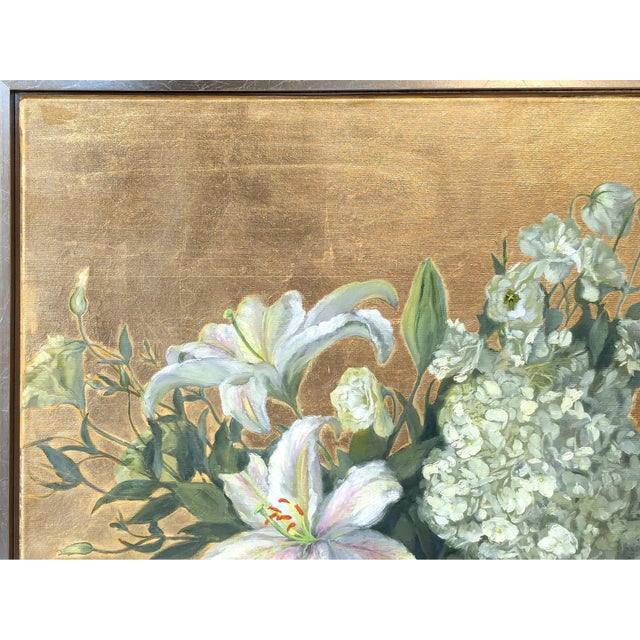 Nancy Paris Pruden "Golden Wedding" Contemporary Gold Leaf Naturalistic Floral Still Life Painting, 2020s For Sale In Houston - Image 6 of 12