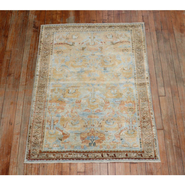 1940s Sky Blue Peach Accent Persian Throw Rug For Sale In New York - Image 6 of 6