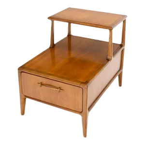 Henredon Solid Walnut Sculptural Two Tier One Drawer Step Side Table