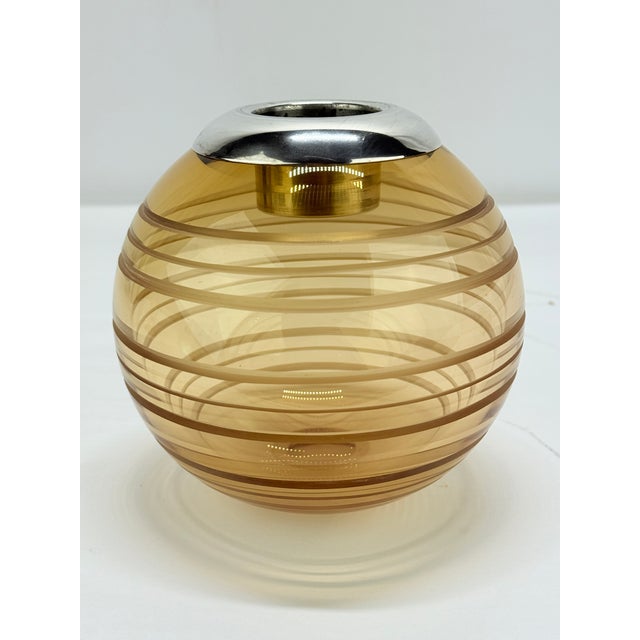 2000 - 2009 Large English Sterling-Rimmed Amber Glass Match Strike With Cut Bands C. 2000 For Sale - Image 5 of 8