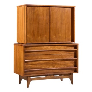 Young Manufacturing Mid Century Walnut Curved Highboy Dresser For Sale