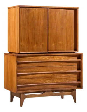 Young Manufacturing Mid Century Walnut Curved Highboy Dresser