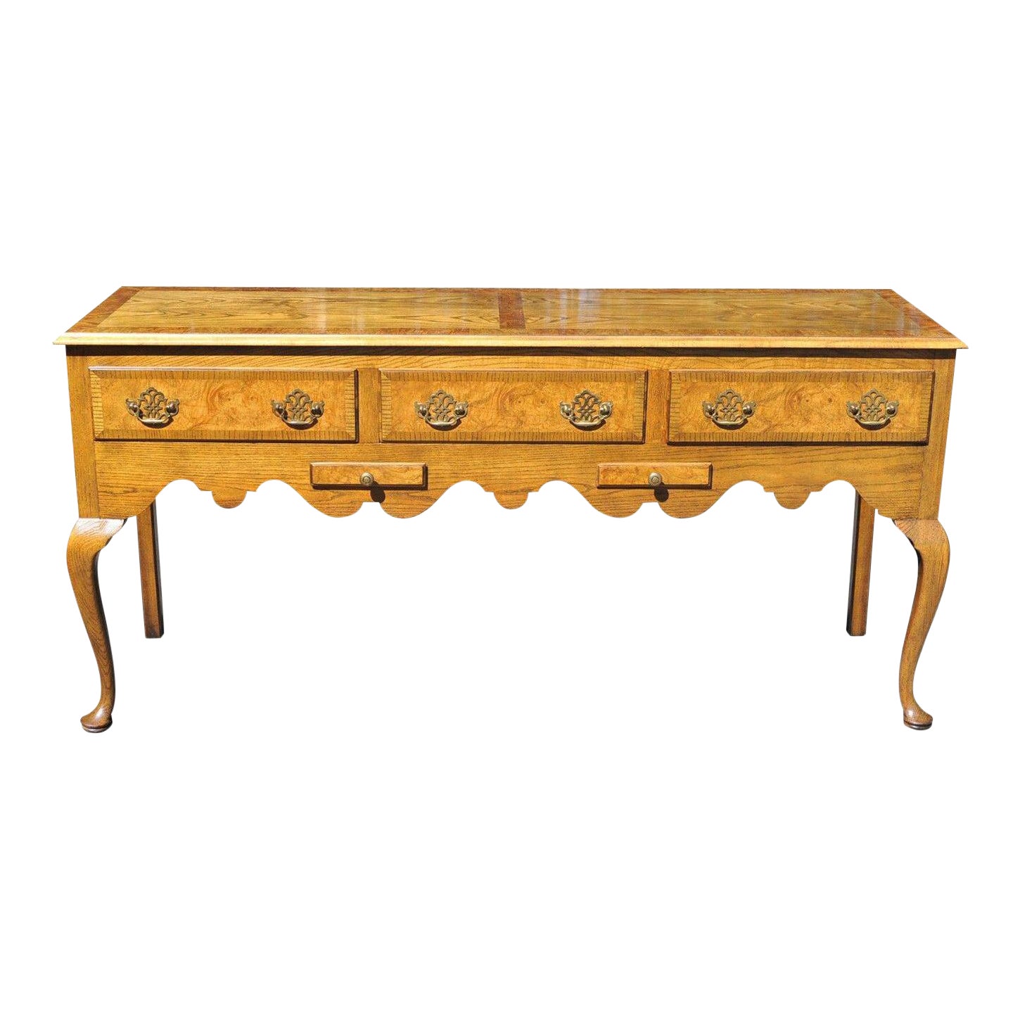 Vintage Baker Queen Anne Server Sideboard Huntboard Burl Wood & Oak