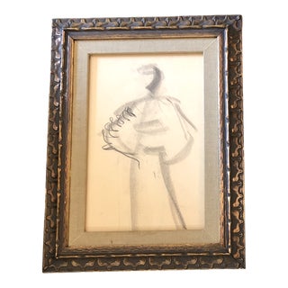 Original Vintage Abstract Fashion Study Charcoal Drawing Vintage Frame For Sale