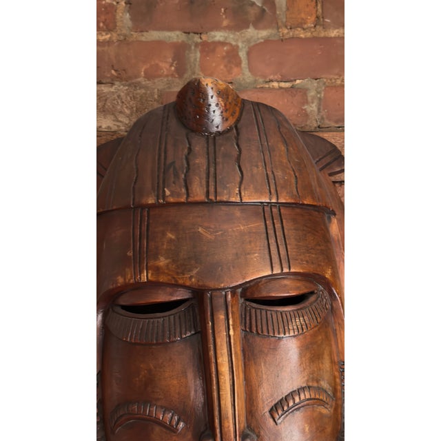 1970s 1970 African Tribal Wooden Mask Wall Art For Sale - Image 5 of 8