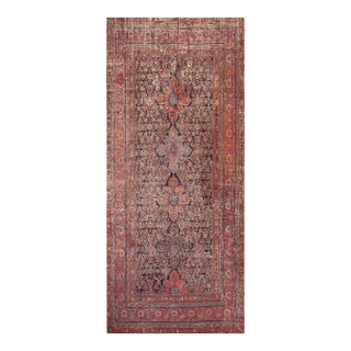 1750s Blue Navy Geometric Antique n.e Persian Rug 6'2" X 14'0" Knotted Wool Carpet For Sale