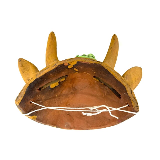 Ceramic Mustard-Colored Clay Devil/Diablito Mask From Ocumicho - 8" H X 7" W X 4" D For Sale - Image 7 of 8